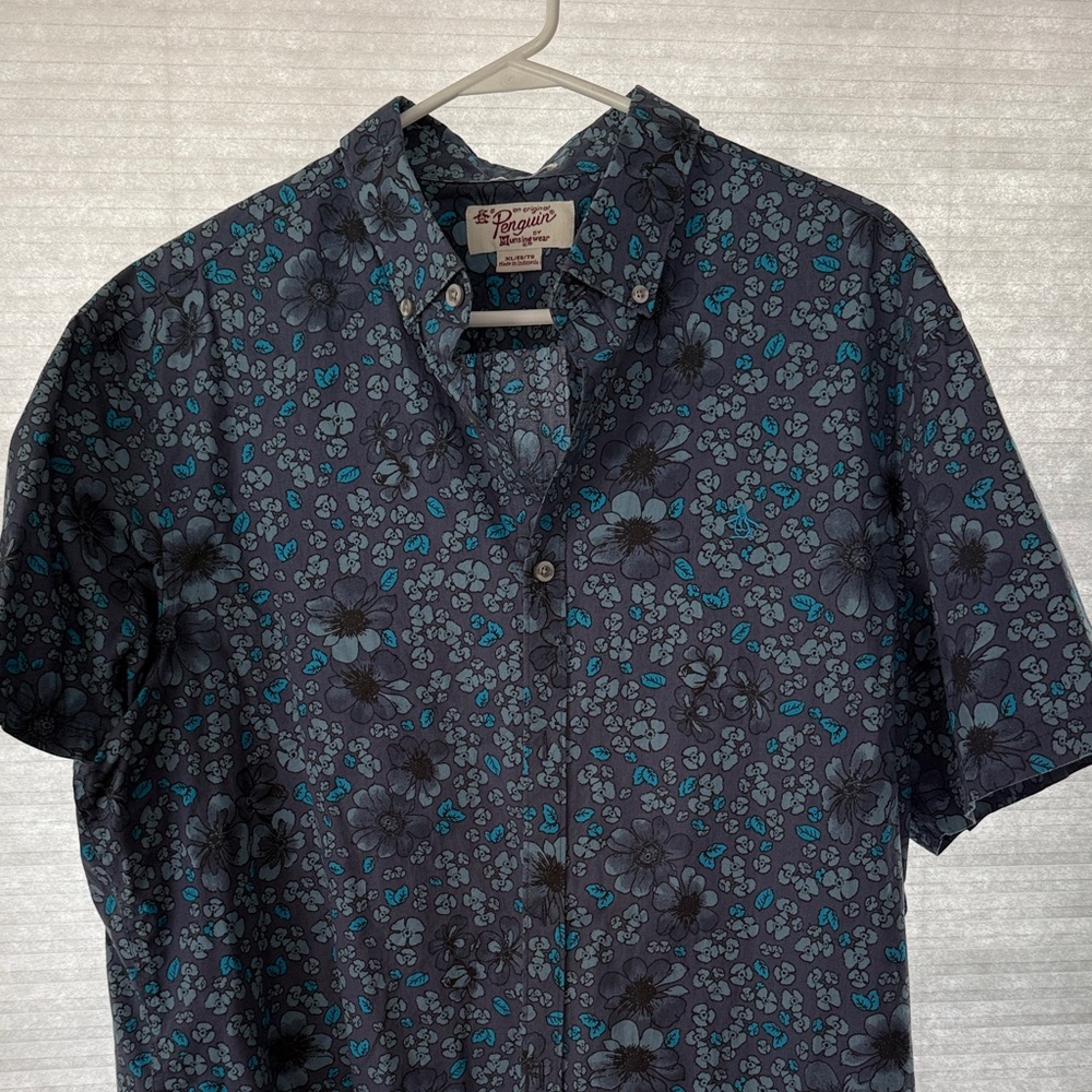 Original Penguin Navy Short-Sleeve Floral Button-Down Shirt